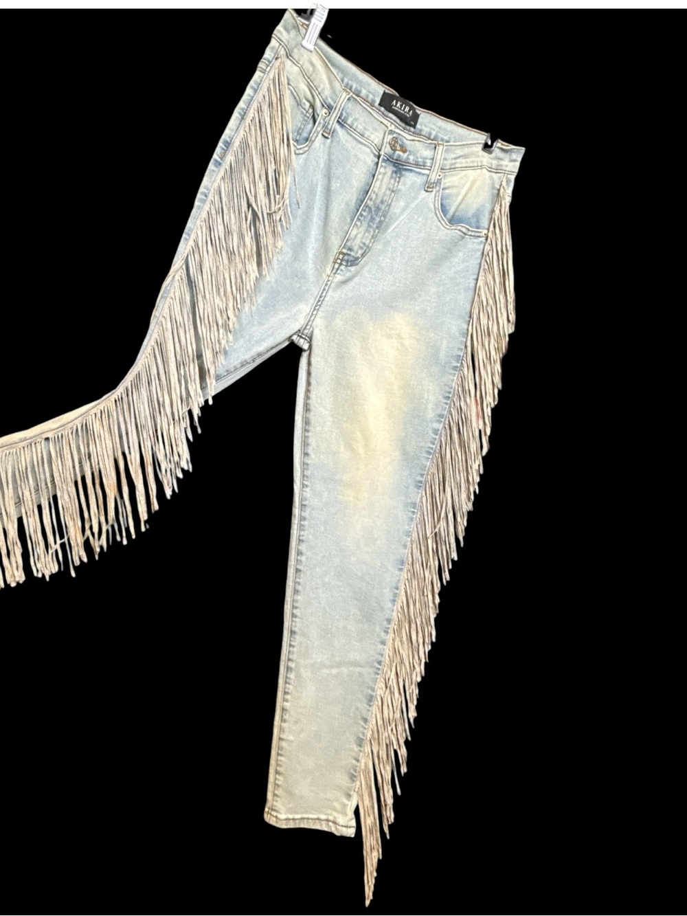 AKIRA Fringe Trim Tapered Leg Jeans High Rise Light Wash Western Denim Small